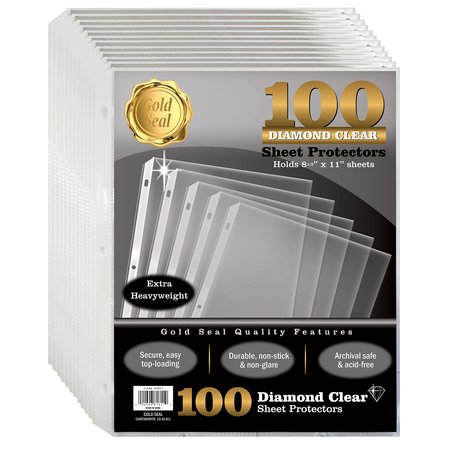 GOLD SEAL Sheet Protectors, Diamond Clear Extra Heavyweight Poly, 8.5 x 11in. Top Load, 100 Sheets, 100PK 81811